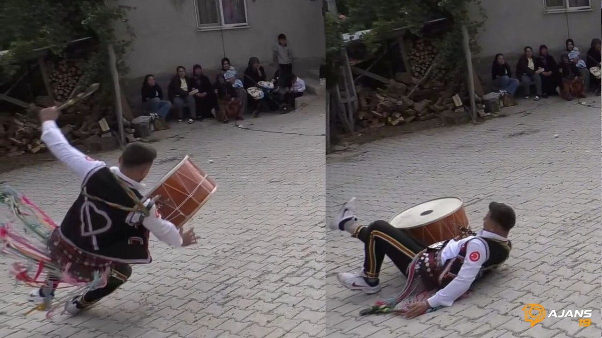 Sahne Tozunu Yuttu Ama Ayakta Kaldı! Çorum'da Davulcu, Yere Düşmesine Rağmen Gösteriyi Durdurmadı